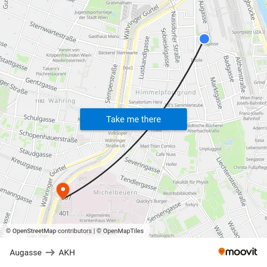 Augasse to AKH map