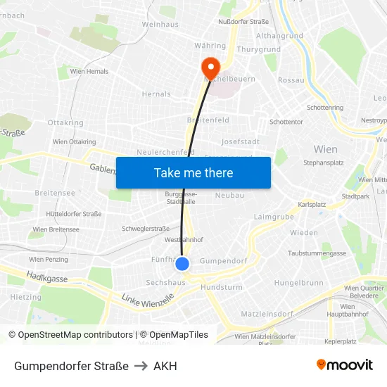 Gumpendorfer Straße to AKH map
