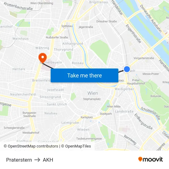 Praterstern to AKH map