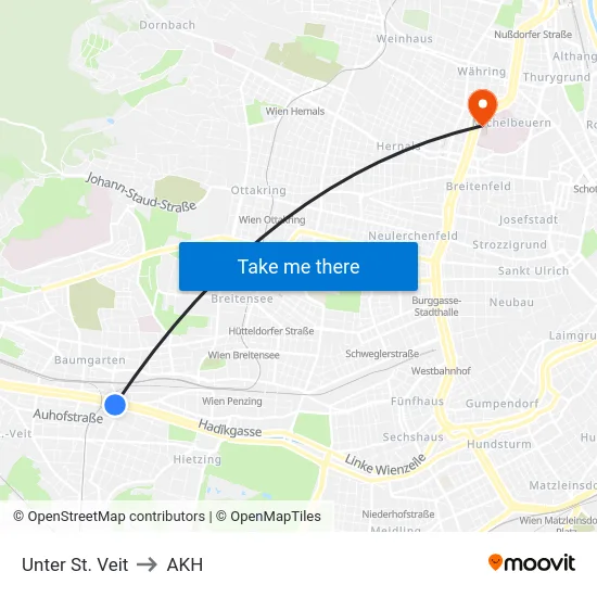 Unter St. Veit to AKH map