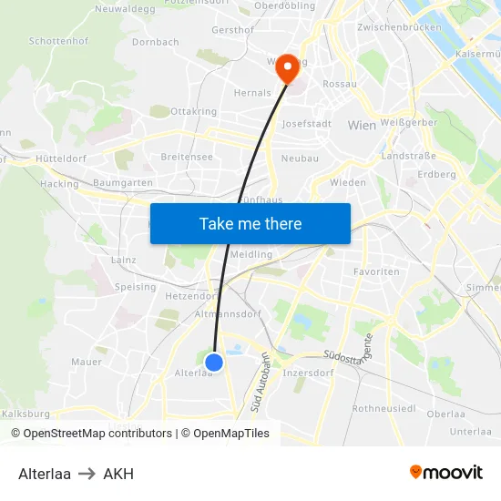 Alterlaa to AKH map