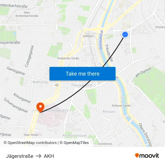 Jägerstraße to AKH map