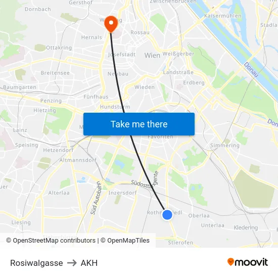 Rosiwalgasse to AKH map