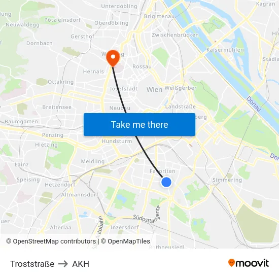 Troststraße to AKH map