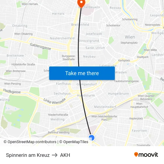 Spinnerin am Kreuz to AKH map