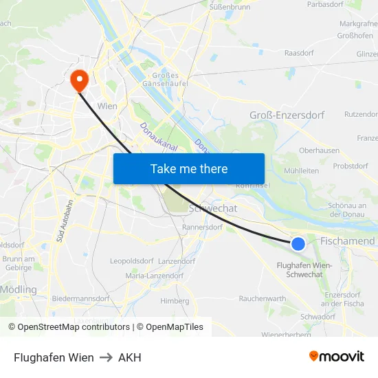 Flughafen Wien to AKH map