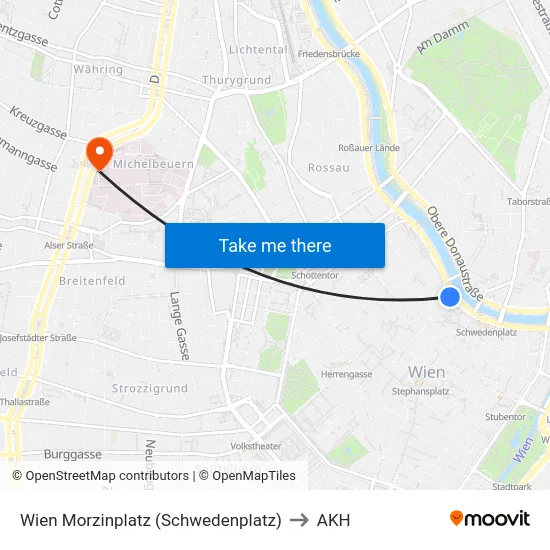Wien Morzinplatz (Schwedenplatz) to AKH map