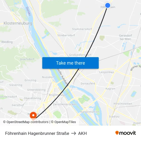 Föhrenhain Hagenbrunner Straße to AKH map