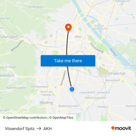 Vösendorf Spitz to AKH map