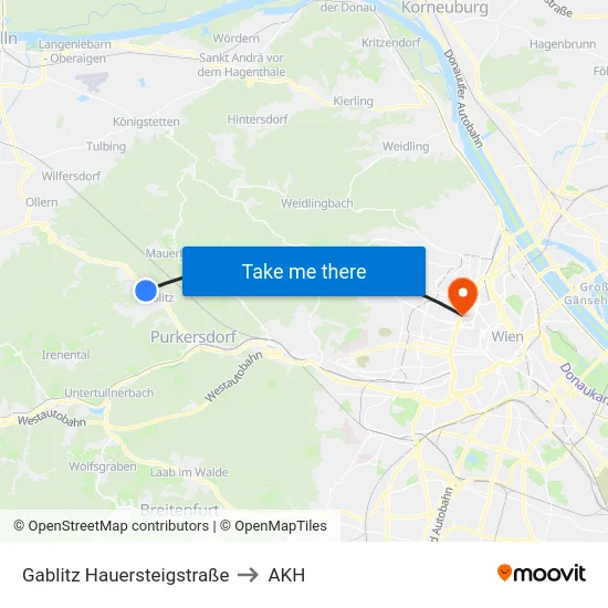 Gablitz Hauersteigstraße to AKH map