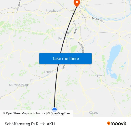 Schäffernsteg P+R to AKH map
