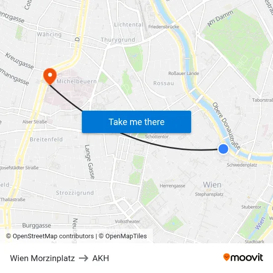 Wien Morzinplatz to AKH map