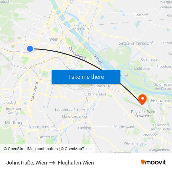 Johnstraße, Wien to Flughafen Wien map