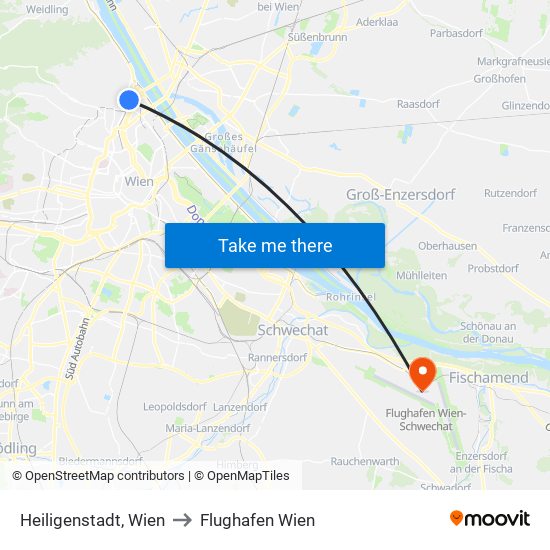 Heiligenstadt, Wien to Flughafen Wien map