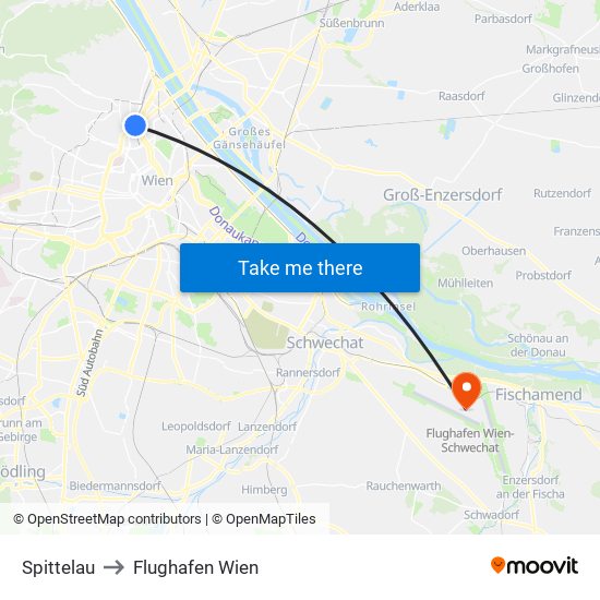 Spittelau to Flughafen Wien map