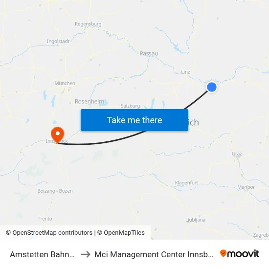 Amstetten Bahnhof to Mci Management Center Innsbruck map
