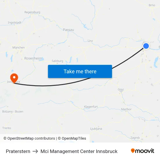 Praterstern to Mci Management Center Innsbruck map