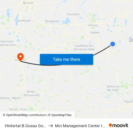 Hintertal B.Gosau Gosausee to Mci Management Center Innsbruck map