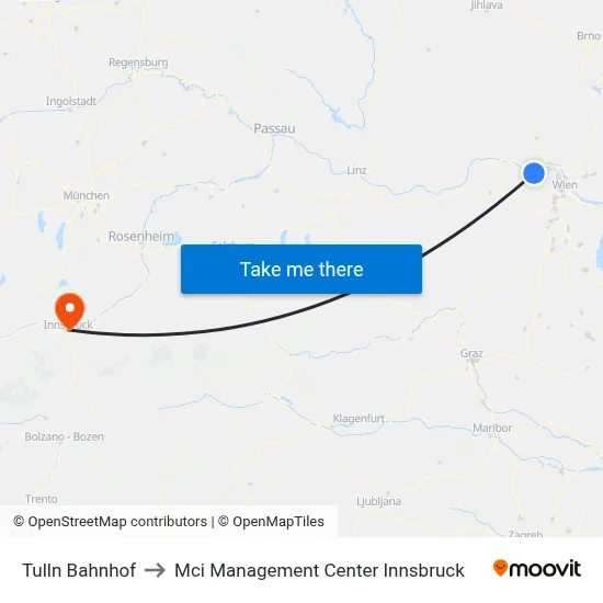 Tulln Bahnhof to Mci Management Center Innsbruck map