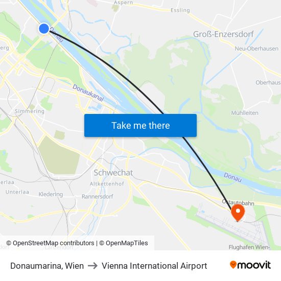 Donaumarina, Wien to Vienna International Airport map