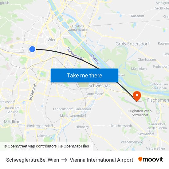 Schweglerstraße, Wien to Vienna International Airport map