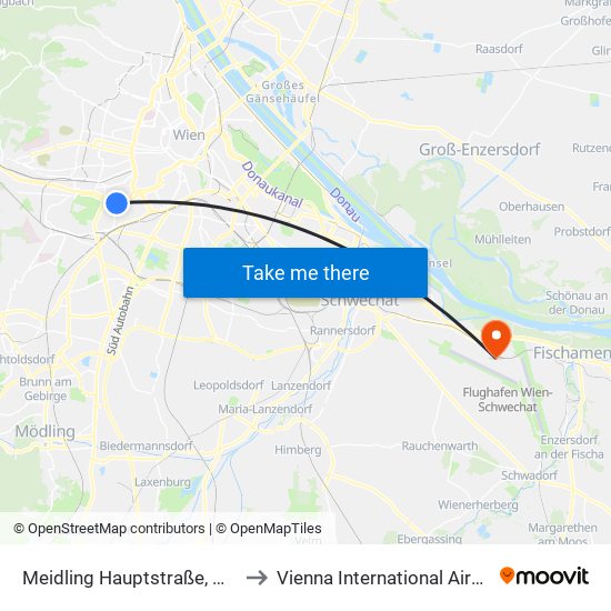 Meidling Hauptstraße, Wien to Vienna International Airport map