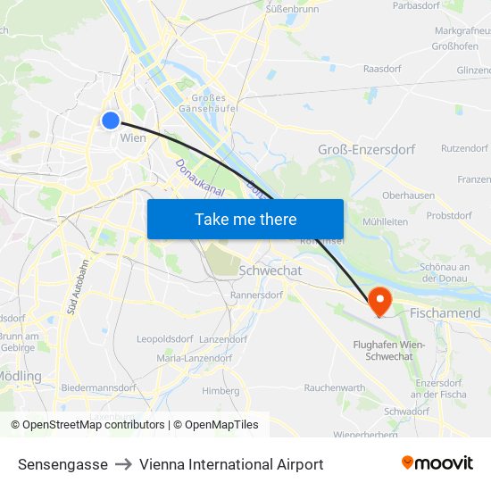 Sensengasse to Vienna International Airport map