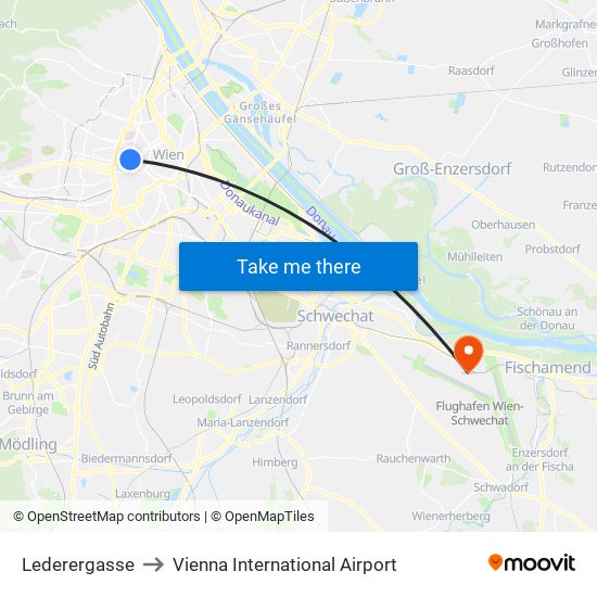 Lederergasse to Vienna International Airport map