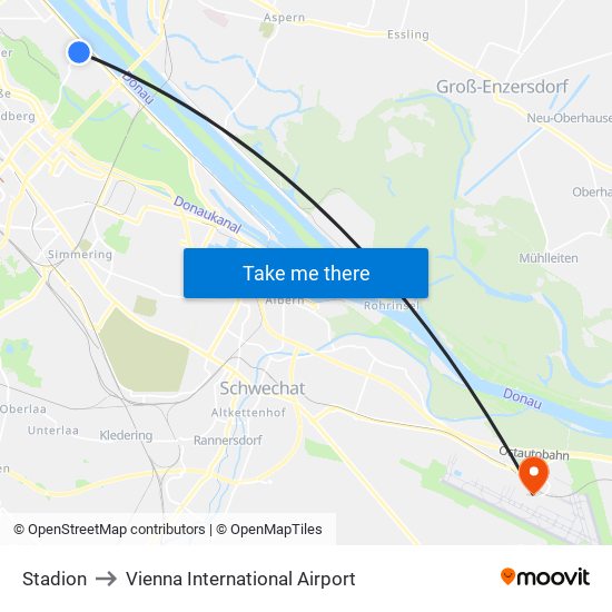 Stadion to Vienna International Airport map