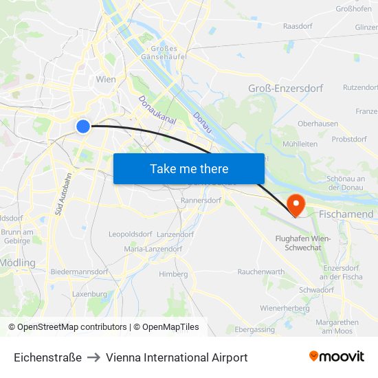 Eichenstraße to Vienna International Airport map