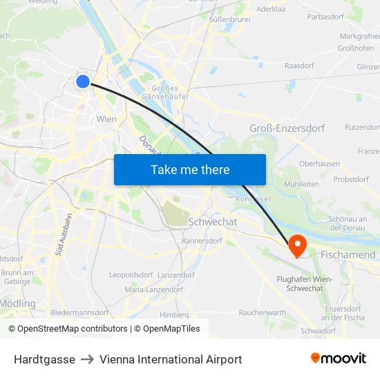 Hardtgasse to Vienna International Airport map