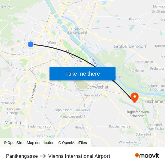 Panikengasse to Vienna International Airport map