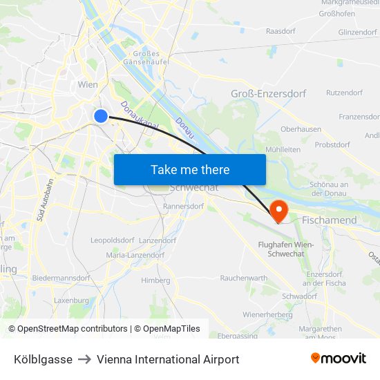 Kölblgasse to Vienna International Airport map