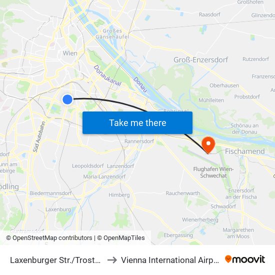 Laxenburger Str./Troststr. to Vienna International Airport map