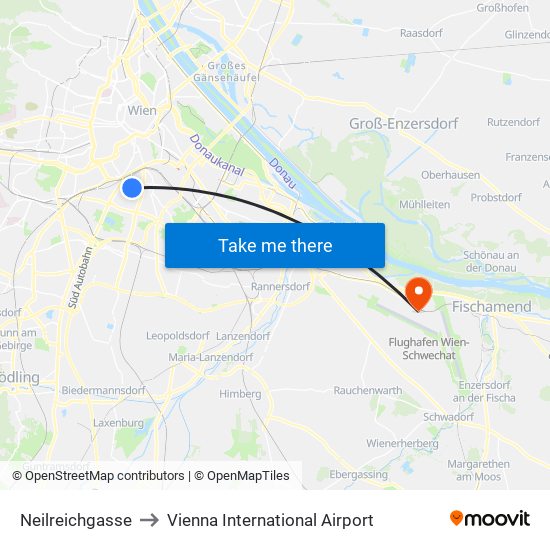 Neilreichgasse to Vienna International Airport map