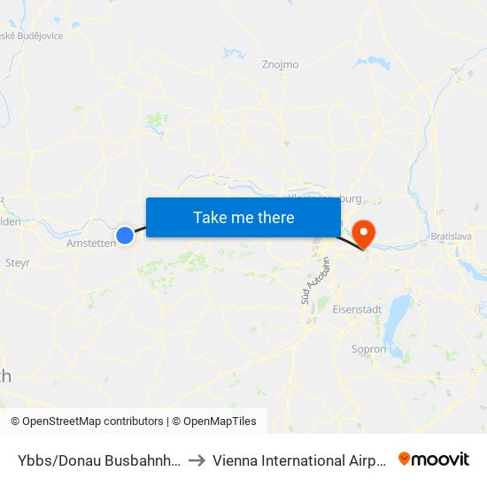 Ybbs/Donau Busbahnhof to Vienna International Airport map