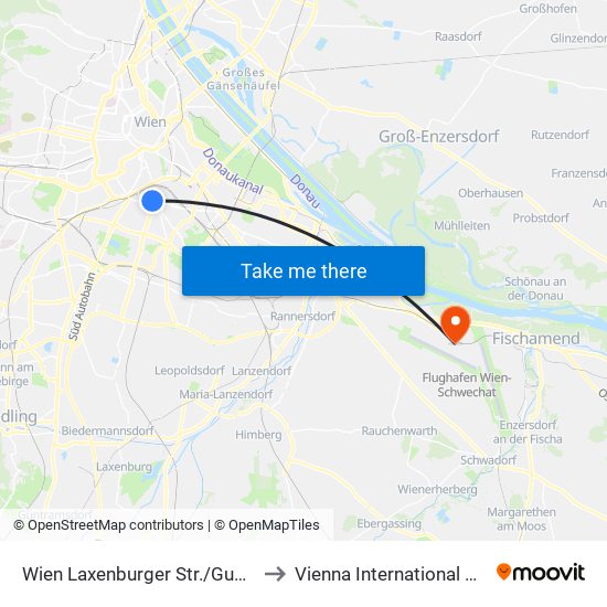 Wien Laxenburger Str./Gudrunstr. to Vienna International Airport map