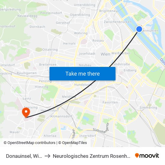 Donauinsel, Wien to Neurologisches Zentrum Rosenhügel map