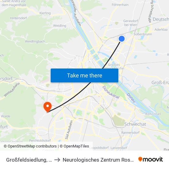 Großfeldsiedlung, Wien to Neurologisches Zentrum Rosenhügel map