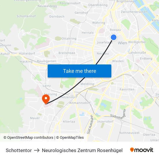Schottentor to Neurologisches Zentrum Rosenhügel map