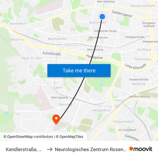 Kendlerstraße, Wien to Neurologisches Zentrum Rosenhügel map