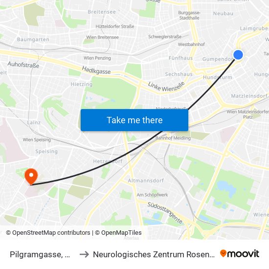 Pilgramgasse, Wien to Neurologisches Zentrum Rosenhügel map