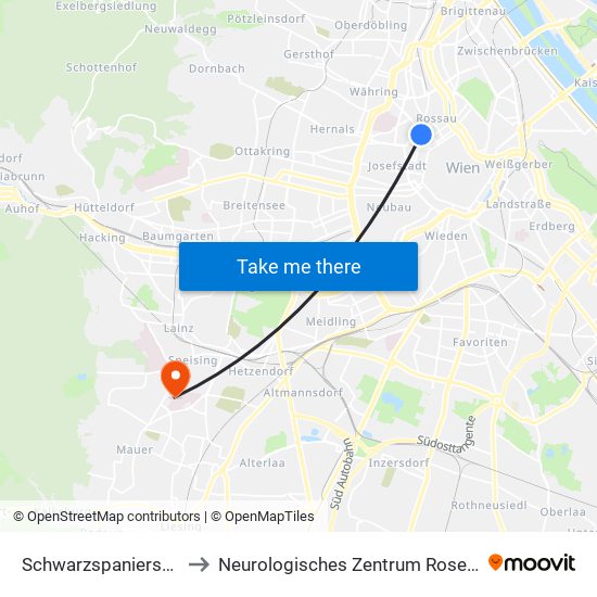 Schwarzspanierstraße to Neurologisches Zentrum Rosenhügel map