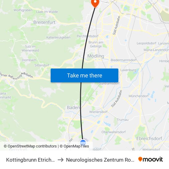 Kottingbrunn Etrichstraße to Neurologisches Zentrum Rosenhügel map