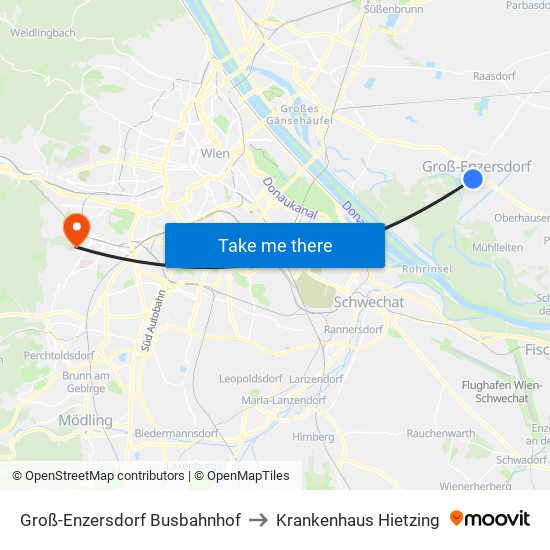 Groß-Enzersdorf Busbahnhof to Krankenhaus Hietzing map