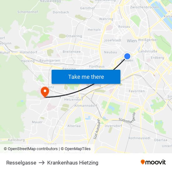 Resselgasse to Krankenhaus Hietzing map