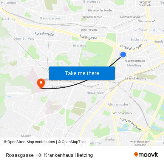 Rosasgasse to Krankenhaus Hietzing map
