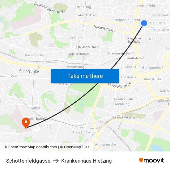 Schottenfeldgasse to Krankenhaus Hietzing map