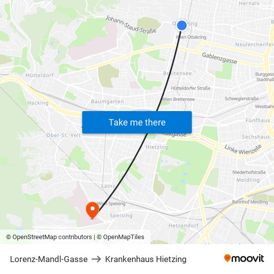 Lorenz-Mandl-Gasse to Krankenhaus Hietzing map