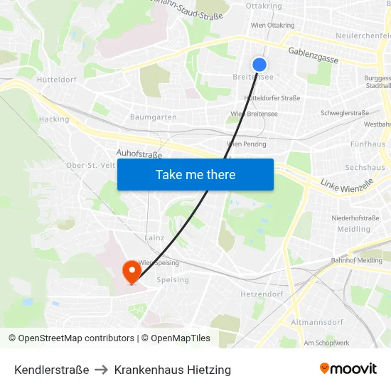 Kendlerstraße to Krankenhaus Hietzing map